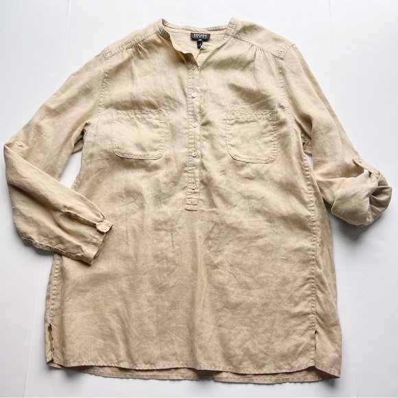 ❤️ Escada Sport Linen Tunic Shirt Top Blouse Lagenlook Resort Neutral - Picture 1 of 8